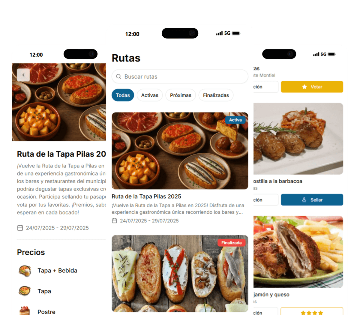 Mockups de la aplicación Las Rutas